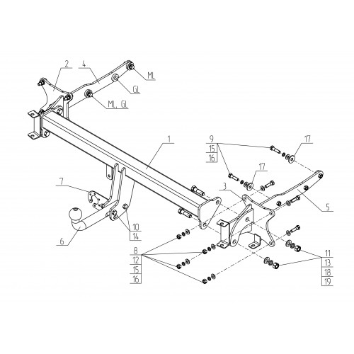 Фаркоп Avtos на MERCEDES GL (x166) 2012- Арт.MB 07